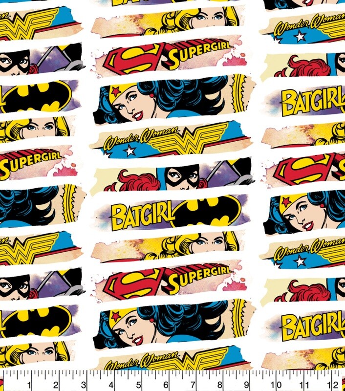 DC COMICS - Heroines Strips - Cotton - By Metre
