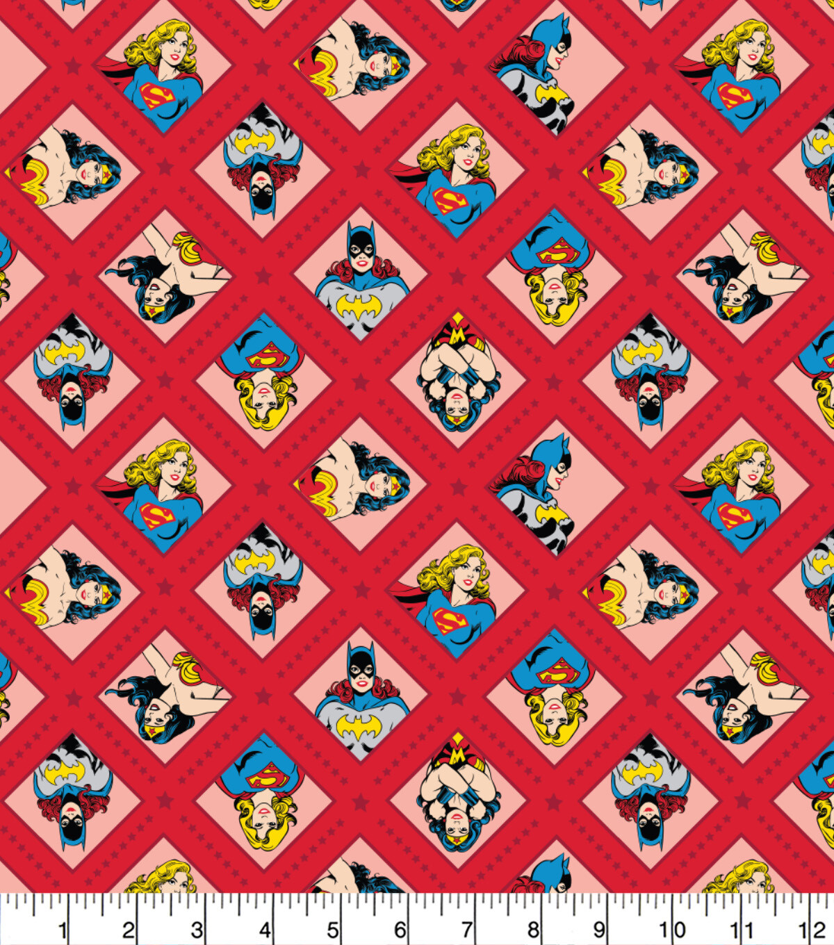 DC COMICS - Heroines Diamonds Red - Cotton - END BOLT 225 CM X 110 CM