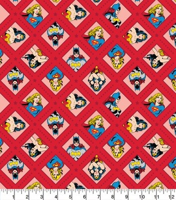 DC COMICS - Heroines Diamonds Red - Cotton - END BOLT 225 CM X 110 CM
