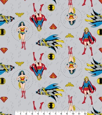 DC COMICS - Heroines Grey - Cotton - END BOLT 220 CM X 110 CM