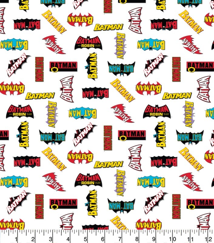 DC COMICS - Batman Logos White - Cotton - 10 METRE BOLT