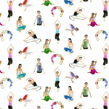 Yoga Postures White - Cotton - By Metre