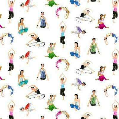 Yoga Postures White - Cotton - By Metre