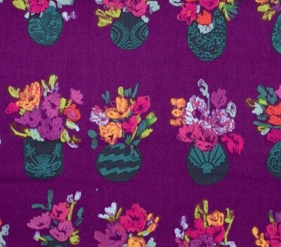 Floral Vases Purple - Anna Maria&#39;s Conservatory - Cotton - REMNANT 110 CM X 110 CM