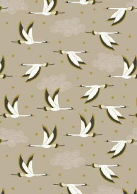 Herons Flying Beige with Metallic - Cotton - From Fat Quarter