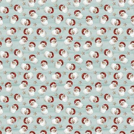 Father Christmas Faces Pale Blue - By Jim Shore - Cotton -  By Metre