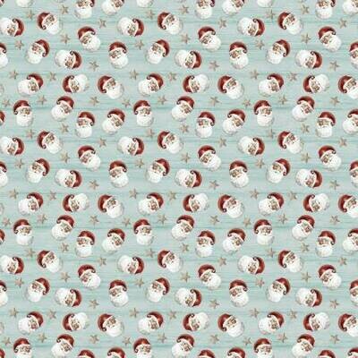 Father Christmas Faces Pale Blue - By Jim Shore - Cotton -  By Metre