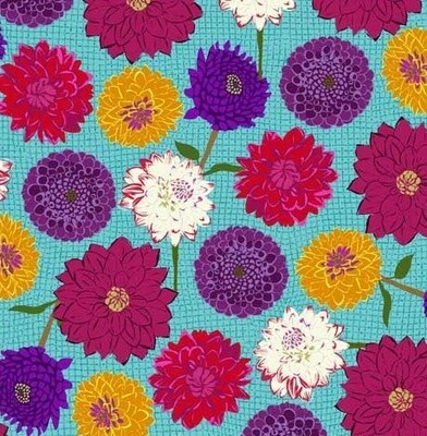 Dahlias Bright Floral - Cotton - From 0.5 Metre