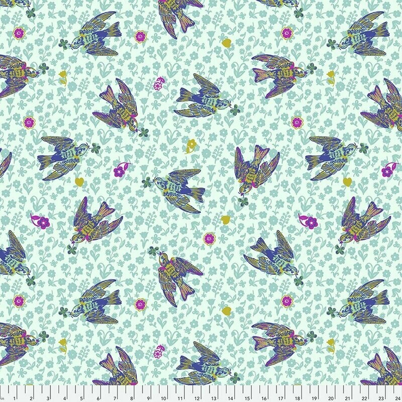 Swallows Aqua - Cotton - REMNANT 185 CM X 110 CM