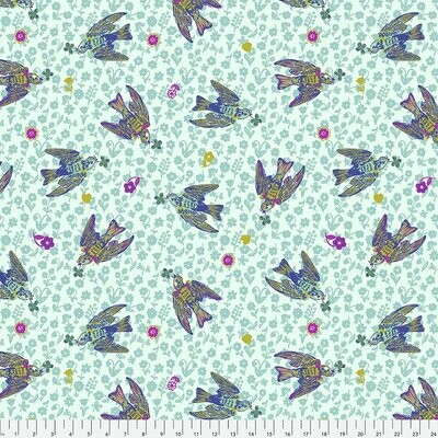 Swallows Aqua - Cotton - REMNANT 185 CM X 110 CM