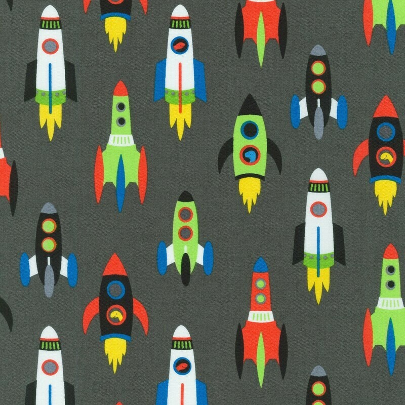 Space Rockets Grey - Cotton - By Metre