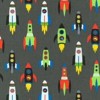 Space Rockets Grey - Cotton - From 0.5 Metre