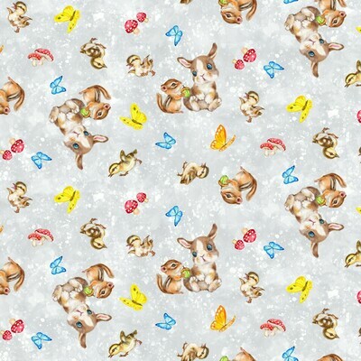 Bunnies Chicks Grey - Cotton - From 0.5 Metre