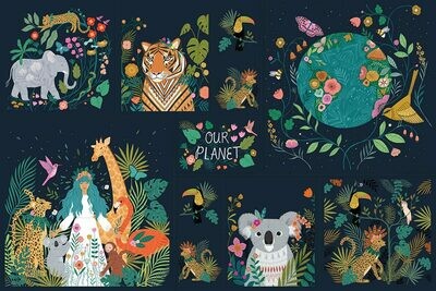 Animals Jungle Floral - Cotton - Panel