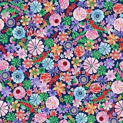 Floral Navy Blue - Cotton - From Fat Quarter