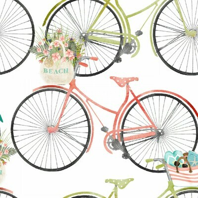 Bikes Floral White- Cotton - From Fat Quarter