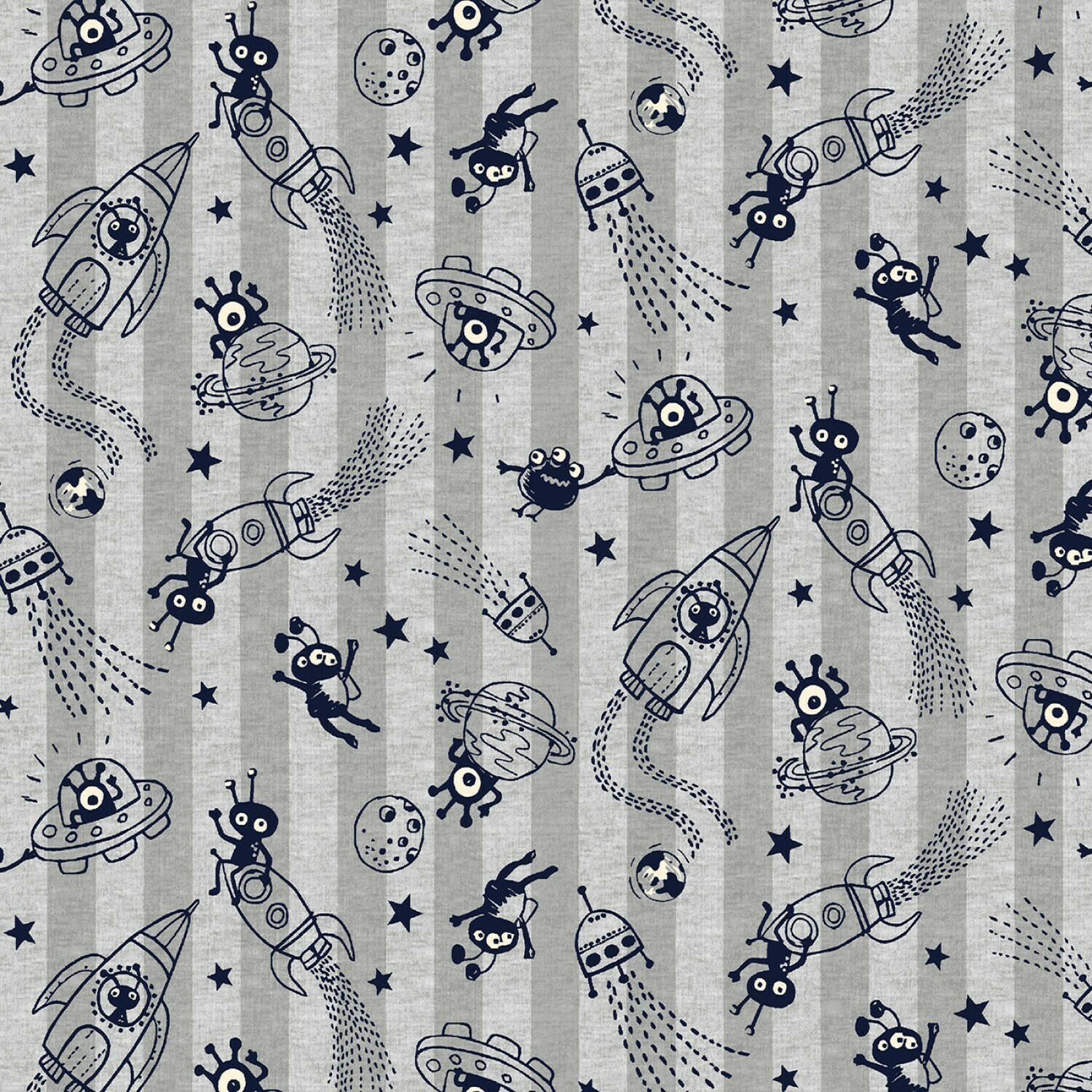 Space Rockets Grey - Cotton - By Metre