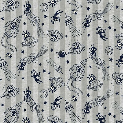 Space Rockets Grey - Cotton - From 0.5 Metre