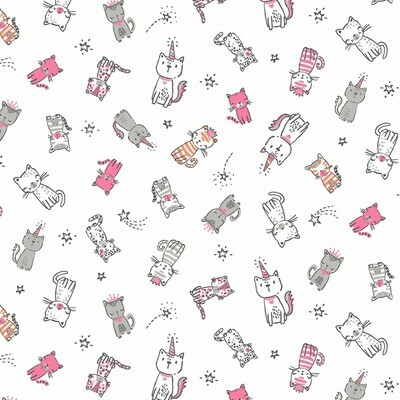 Cats White - Cotton - REMNANT 240 CM X 110 CM