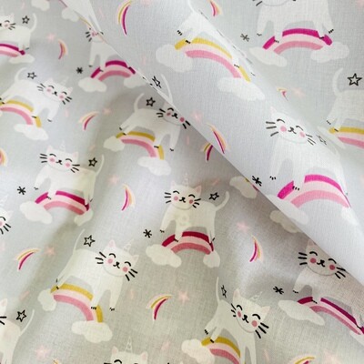 Unicorn Cats Grey - Cotton Fabric Oeko-Tex Standard 100 - From 0.5 Metre