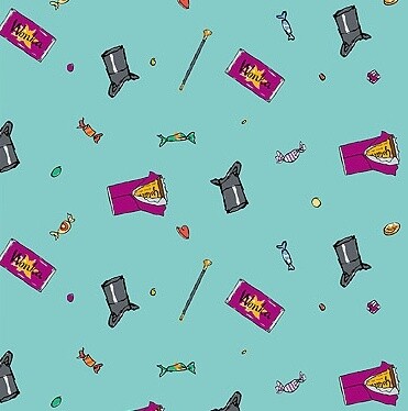 10 METRE BOLT - Charlie &amp; the Chocolate Factory Sweets Blue - Cotton