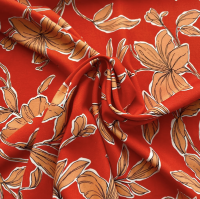 Floral Red - Viscose Dress Fabric - END BOLT 150 cm x 140 cm