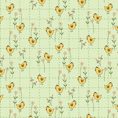 Chickens Green - Cotton - From 0.5 Metre