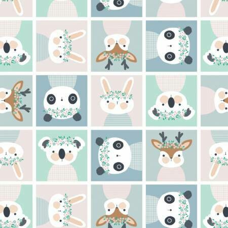 Animal Menagerie Squares - Cotton - REMNANT 165 CM X 110 CM