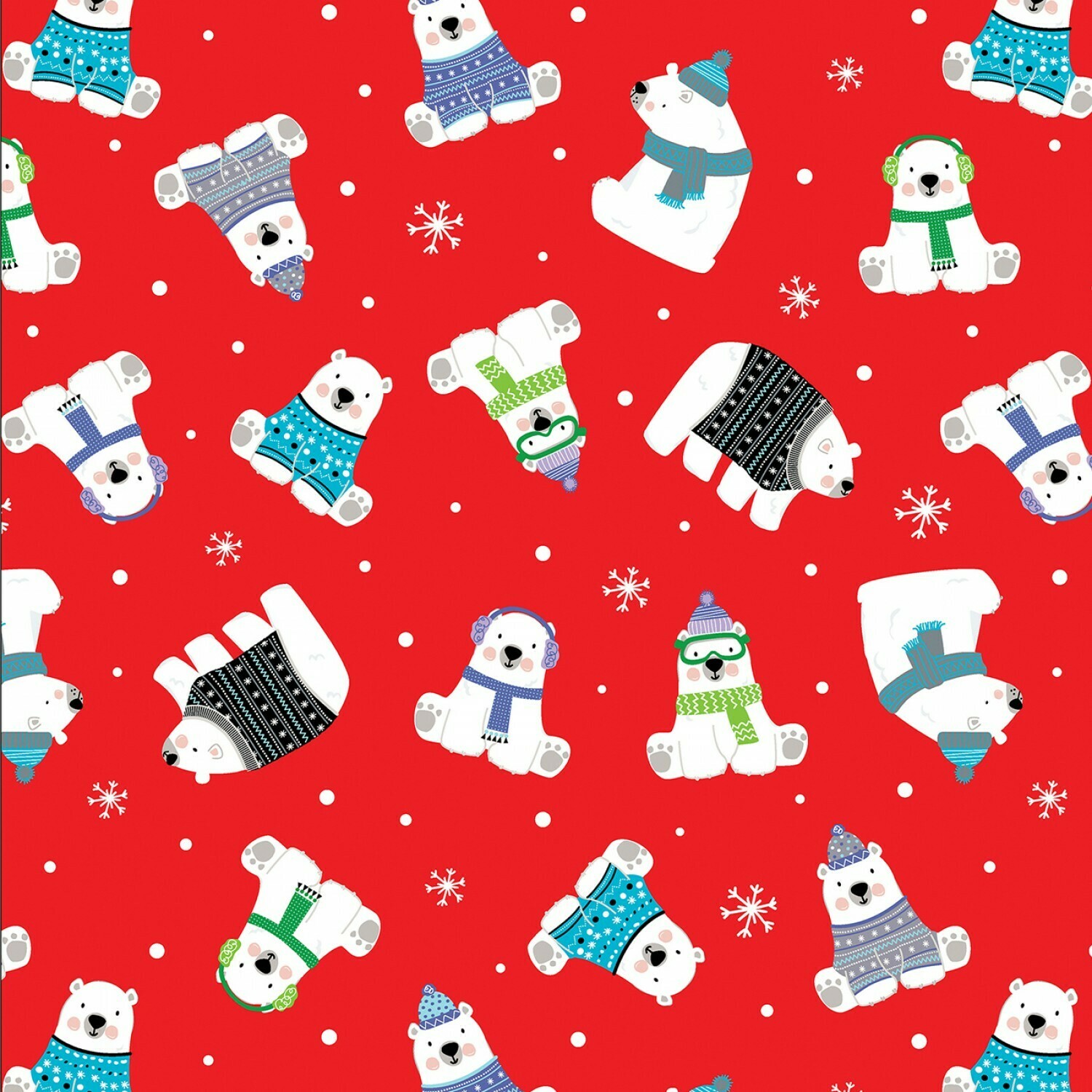 Polar Bears Red Christmas - Cotton - By Metre