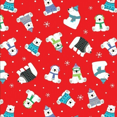 Polar Bears Red Christmas - Cotton - By Metre