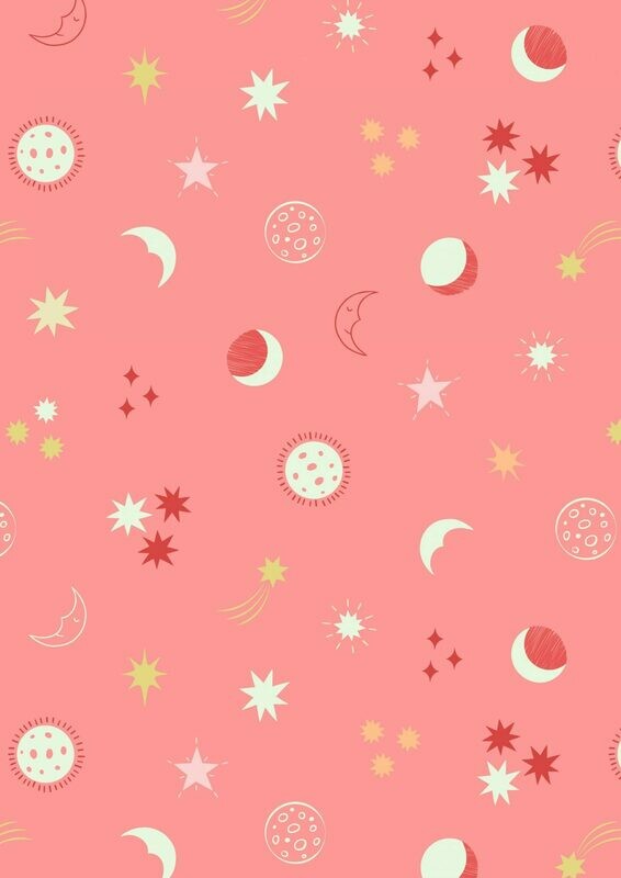 Space Night Sky Pink - GLOW IN THE DARK - Cotton - REMNANT 165 CM X 110 CM