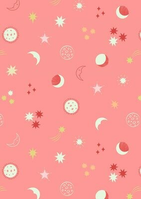 Space Night Sky Pink - GLOW IN THE DARK - Cotton - REMNANT 165 CM X 110 CM
