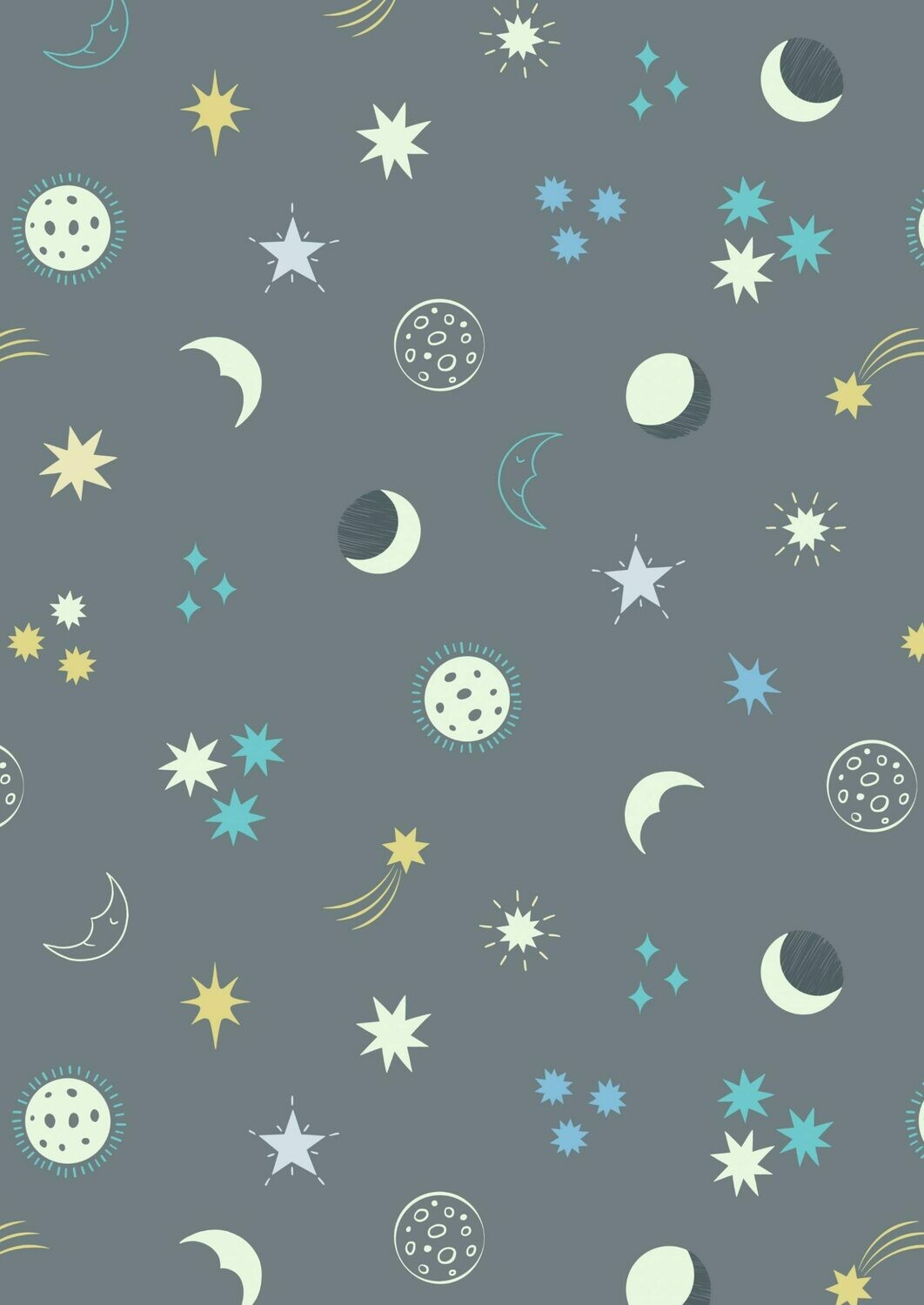 Space Night Sky Grey - GLOW IN THE DARK - Cotton - END BOLT 280 CM X 110 CM