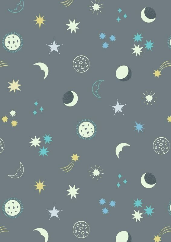 Space Night Sky Grey - GLOW IN THE DARK - Cotton - END BOLT 280 CM X 110 CM