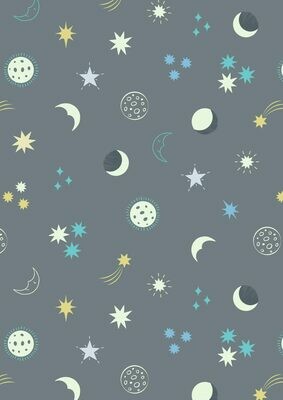 Space Night Sky Grey - GLOW IN THE DARK - Cotton - END BOLT 280 CM X 110 CM