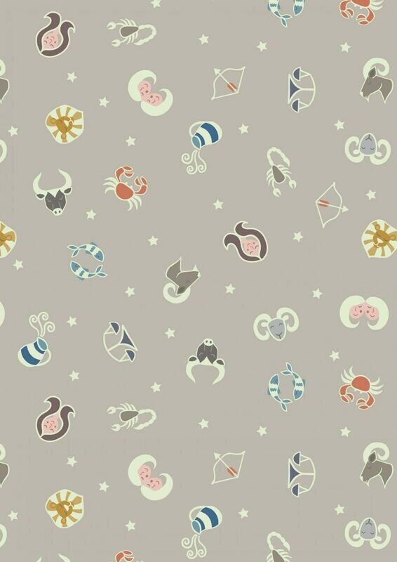 Horoscopes Grey - GLOW IN THE DARK - Cotton - By Metre