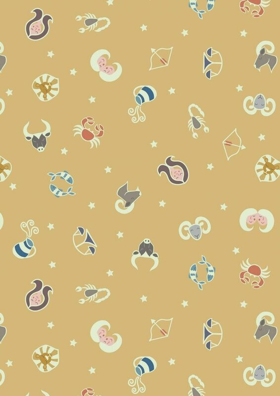 Horoscopes Ochre - GLOW IN THE DARK - Cotton - By Metre