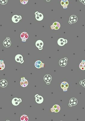 Sugar Skulls Grey - GLOW IN THE DARK - Cotton - From Fat Quarter