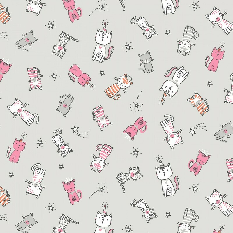 Cats Mid Grey - Cotton - By Metre