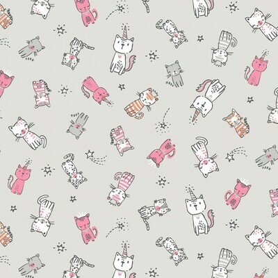 Cats Mid Grey - Cotton - From 0.5 Metre