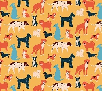 Dogs Yellow - Cotton - From 0.5 Metre