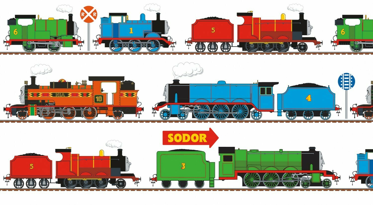 THOMAS &amp; FRIENDS - Train Line White - Cotton - From 60 cm