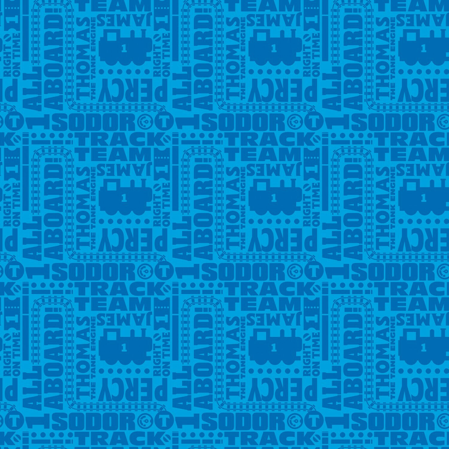 THOMAS &amp; FRIENDS - Text Blue - Cotton - By Metre