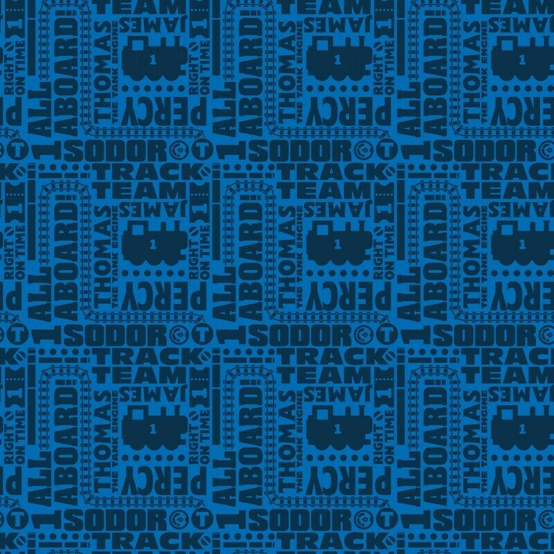 THOMAS &amp; FRIENDS - Text Navy Blue - Cotton - END BOLT 140 CM X 110 CM