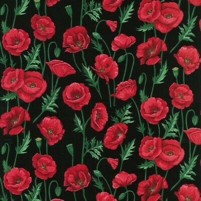 Poppies Stems Black - Cotton - From Fat Quarter