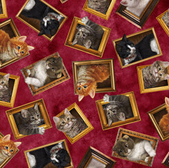 Cats Frames Red - Cotton - REMNANT 260 CM X 110 CM