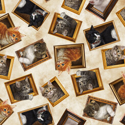 Cats Frames Cream - Cotton - REMNANT 180 CM X 110 CM