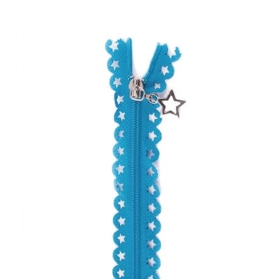 Turquoise Blue Star Lace Zip - 25 cm