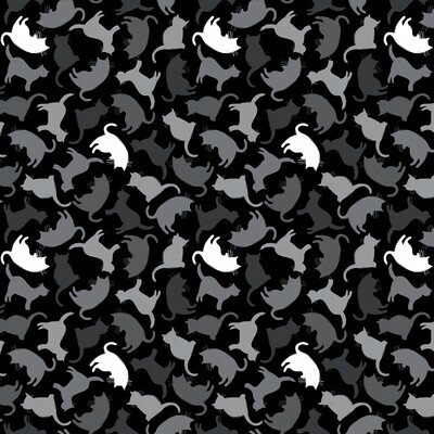 Cats Silhouette Black - Cotton - From 0.5 Metre