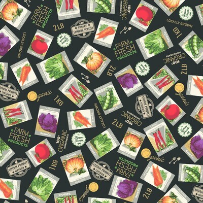Gardening Veg Seed Packets Black - Cotton - From 0.5 Metre